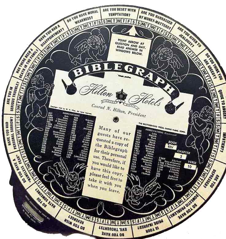 The 1949 BibleGraph wheel offered to clients of the Hilton Hotel chain.