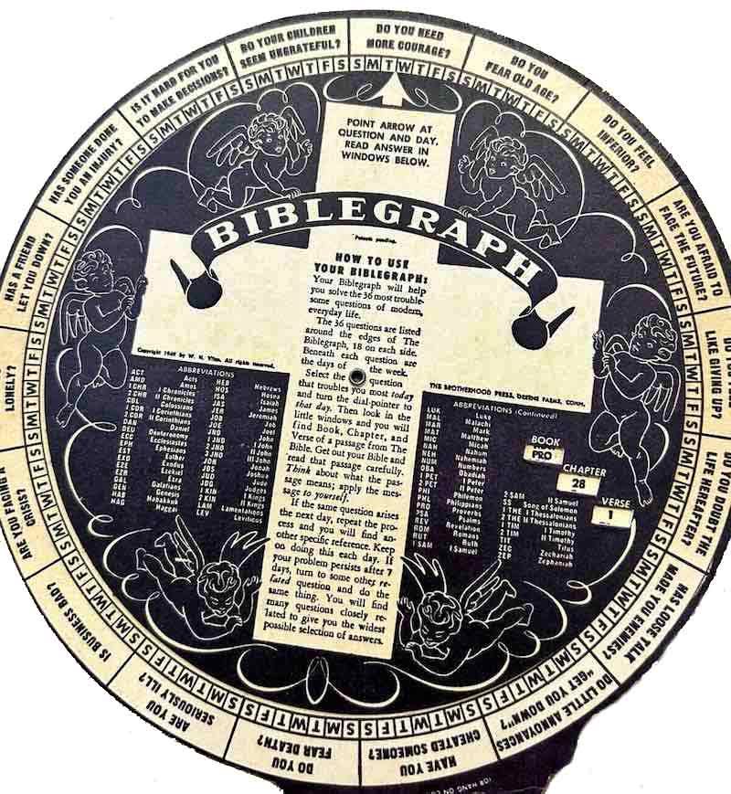 The 1949 BibleGraph wheel offered to clients of the Hilton Hotel chain.