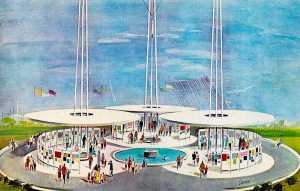 A postcard depicting the 1964 World's Fair Westinghouse Time Capsule pavilion.