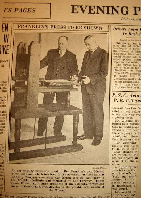 Edward Richter and the Franklin Institute printing press