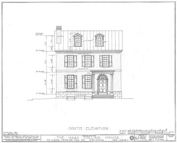 Issac Collins house in Burlington, New Jersey. Library of Congress photo.