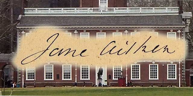 The signature of american printer Jane Aitken. First woman to print the Holy Bible. Collection of the Author.