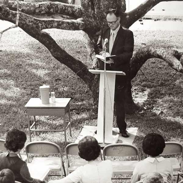 Bible reading marathon taking place at Pearland First Baptist Church in 1972.