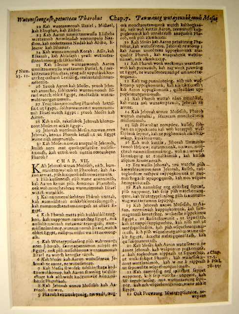 A page from the Eliot Indian Bible of 1663. Collection of the author.