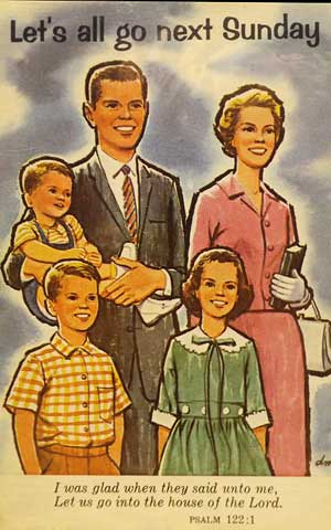 Let's all go next Sunday postcard