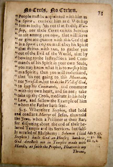 First edition (1669) age from William Penn's No Cross, No Crown. Collection of the author.