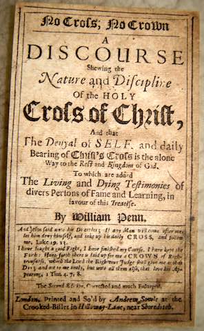 Title page from William Penn's No Cross, No Crown. Collection of the author.