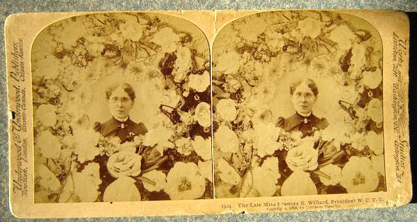 Frances Willard stereo view card published by Underwood and Underwood in 19th century.