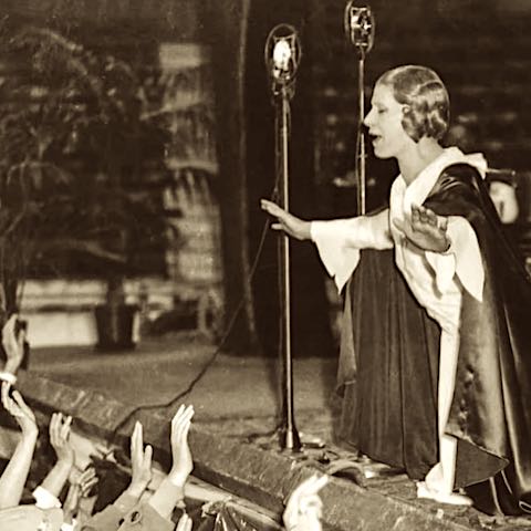 Evangelist Aimee Semple McPherson of the Angelus Temple in Los Angeles, Califormia.