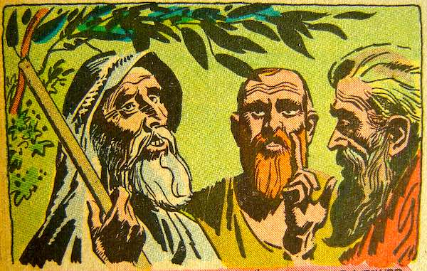 Artist illustration from Stories from the Bible comic book: Tower of Babel. 1940's. Collection of the author.