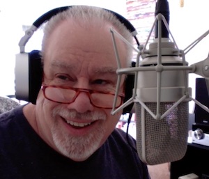Francis Douglas at the microphone during one of his podcast recordings.