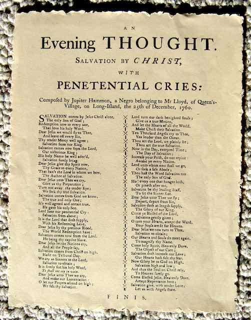 Jupiter Hammon poem broadside (facsimile).