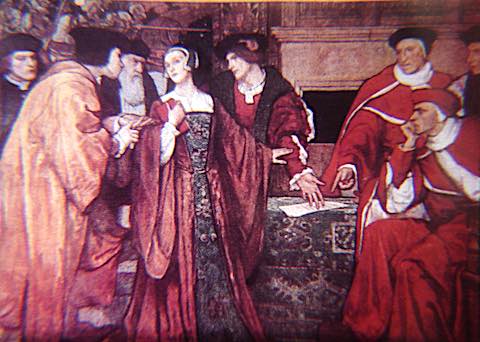 Anne Askew refusing to recant. A mural by Violet Oakley. Located in the Governor's reception room at the State Capitol Building, Harrisburg, PA. 35mm museum slide, collection of the author.